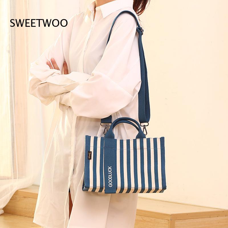 Women Hand Bags For Office - 2026 Verticale Streep Canvas Kleine Tote